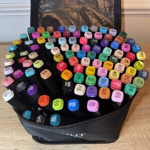 Lot of 100 AUUT Fine/Wide Broad Point Markers Tested All‎ Colors Craft Carry Bag